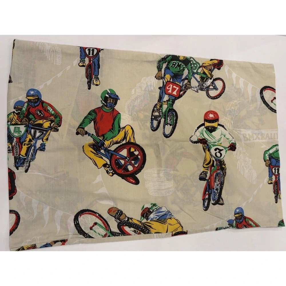 Vintage BMX Dirt Bike Novelty Pillowcase Set 2 Motocross‎ Racing 80s Retro Print